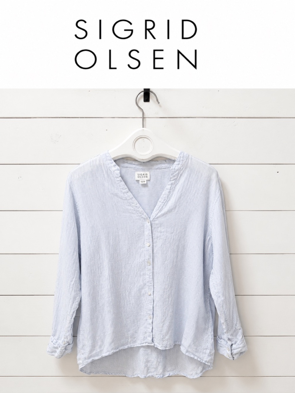 Sigrid Olsen Linen Blouse – Blue & White Stripes – Size 2X
